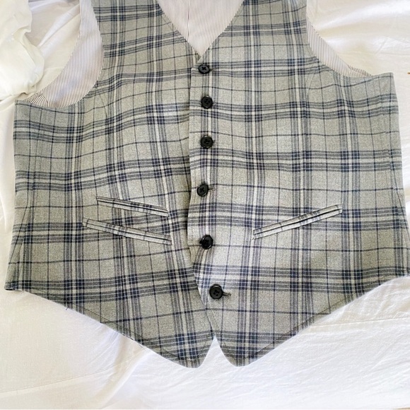 JOHN VARVATOS STAR PLAID GRID VEST GRAY SMALL MENS WOMENS UNISEX - Picture 9 of 13